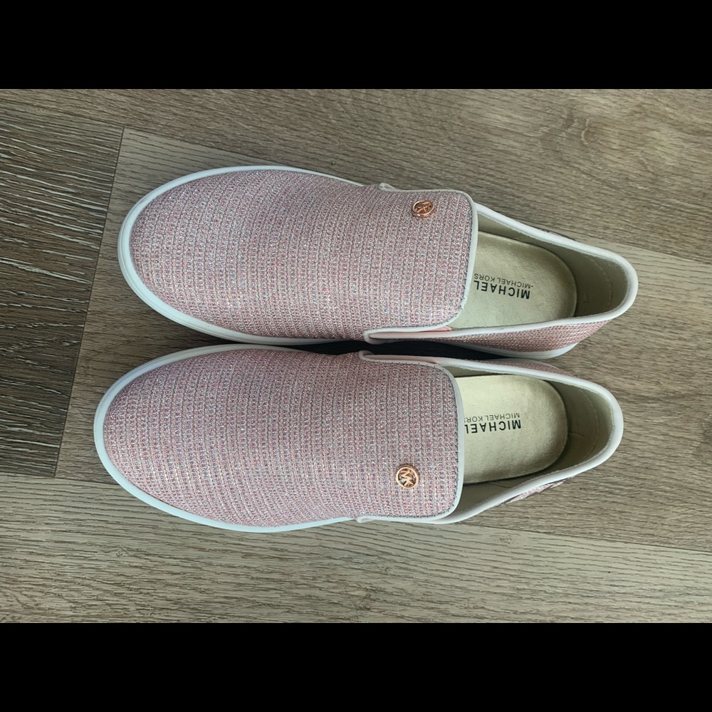 BRAND NEW never worn Michael Kors Sparkle pink slip on sneakers size 4.